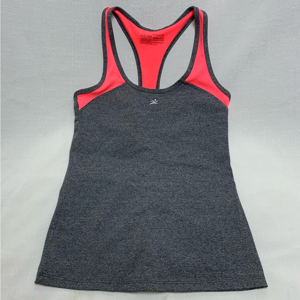 Neon Orange Gray Athletic workout racer back multicolor tank top by St. Even